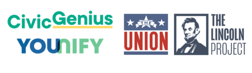 Logos for Civic Genius, YOUnify, The Union, and The Lincoln Project